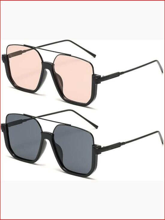 Vintage Square Oversized Aviator Sunglasses Semi-Rimless UV400 Protection Pair main image 5